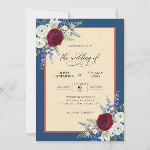Convites Buquê de Eucalipto Borgonha Carmesim Casamento