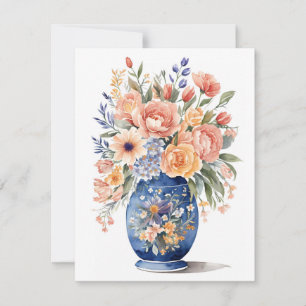 Convites Buquê de Flor Azul com Cor de Água