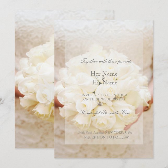 Convites Buquê de Flor Bridal Branca (Frente/Verso)