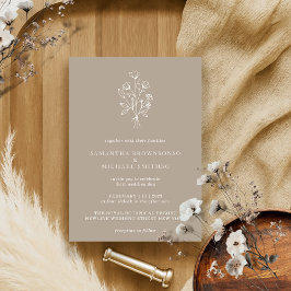 Convites Buquê de Flor Castanho Beige Boho Mínimo Botânico