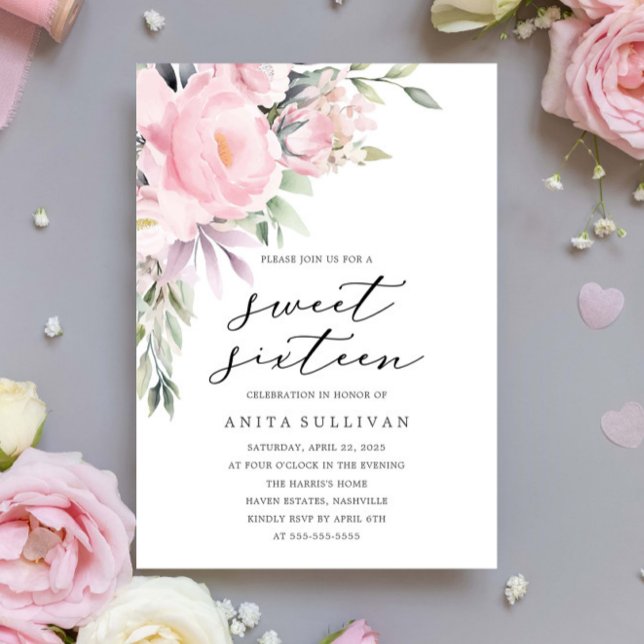 Convites Buquê de Flor Rosa Doce Dezesseis 16 Aniversário (Criador carregado)