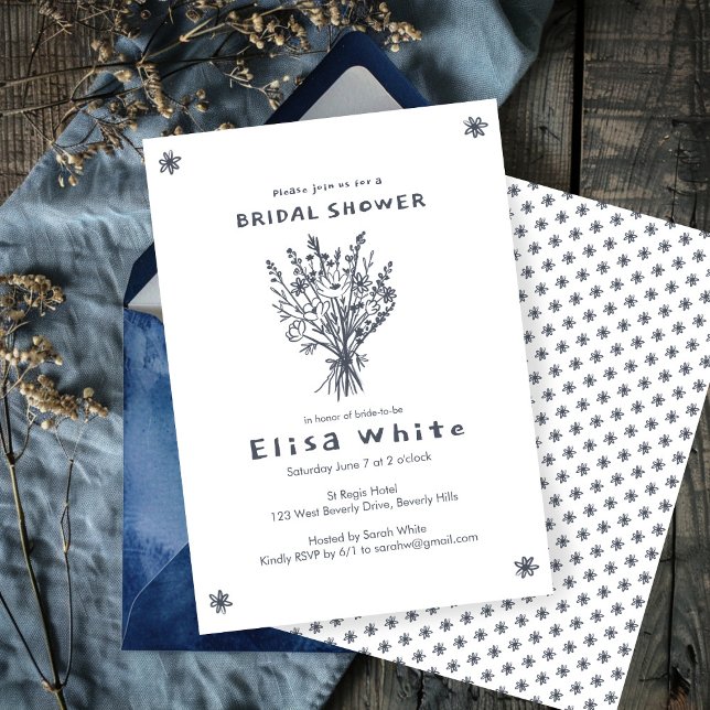 Convites Buquê de flor selvagem Chá de panela cáustico (Wildflower Bouquet Rustic Whimsical Bridal Shower Invitation
)