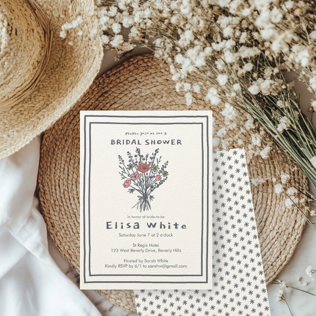 Convites Buquê de flor selvagem Chá de panela cáustico (Wildflower Bouquet Rustic Whimsical Bridal Shower CUSTOM Invitation
)