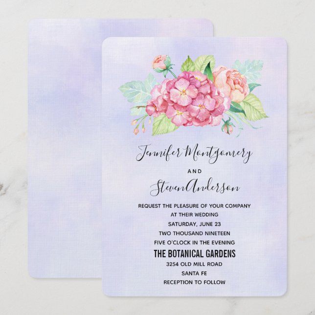 Convites Buquê de Flores de Aquarela Rosa Elegante Casament (Frente/Verso)
