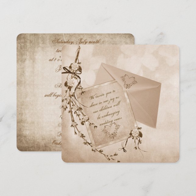 Convites buquê de flores de casamento antigo (Frente/Verso)