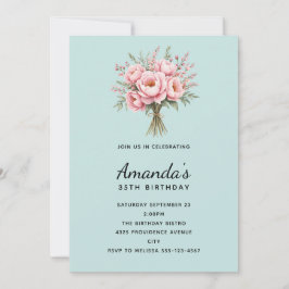 Convites Buquê de Flores de Peônia Rosa Bonito de Aniversár
