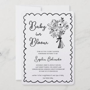 Convites Buquê de Flores Desenhadas à Mão com Bebê em Flor
