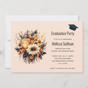 Convites Buquê de flores laranja amarelo cinza Graduação