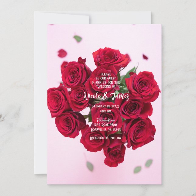 Convites Buquê de Flores Românticas de Rosas Vermelhas para (Frente)