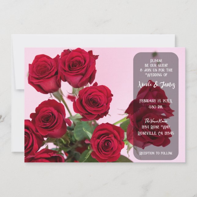 Convites Buquê de Flores Românticas Rosas Vermelhas e Rosad (Frente)