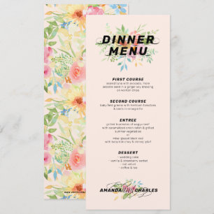 Convites Buquê de flores rosa e amarelo delicado & padrão
