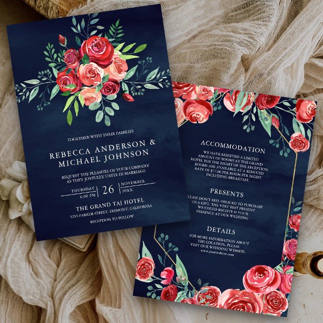 Convites Buquê de Flores Rosas Vermelhas Tudo em Um Casamen (Criador carregado)