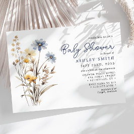 Convites Buquê de Flores Silvestres Azuis Chuveiro de Bebê