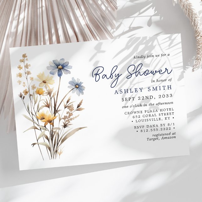 Convites Buquê de Flores Silvestres Azuis Chuvinha de Bebê  (Criador carregado)