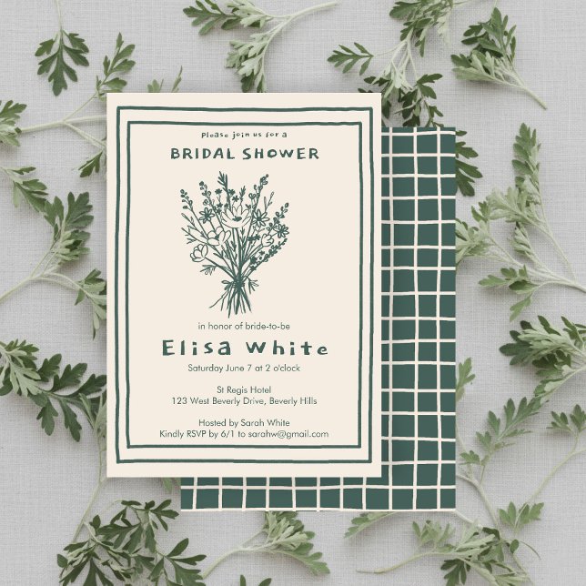 Convites Buquê de Flores Silvestres Churrasco Rústico Chá d (Wildflower Bouquet Rustic Whimsical Bridal Shower Sage Olive Green CUSTOM Invitation
)