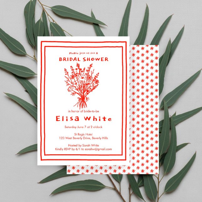 Convites Buquê de Flores Silvestres Churrasco Rústico Chá d (Wildflower Bouquet Rustic Whimsical Bridal Shower Red White CUSTOM Invitation
)