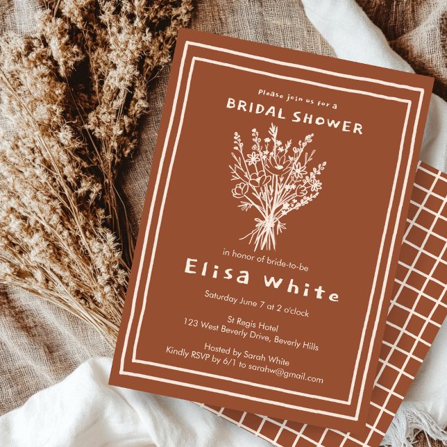 Convites Buquê de Flores Silvestres Churrasco Rústico Chá d (Wildflower Bouquet Rustic Whimsical Bridal Shower Invitation
)