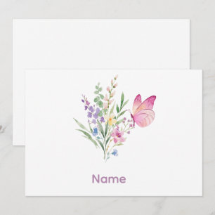 Convites Buquê de Flores Silvestres em Aquarela com Borbole