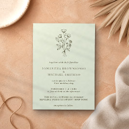 Convites Buquê de Flores Verde Claro Boho Minimalista Botân