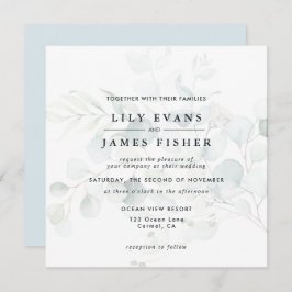 Convites Buquê de Folhagem Eucalyptus Verde Azul Escuro