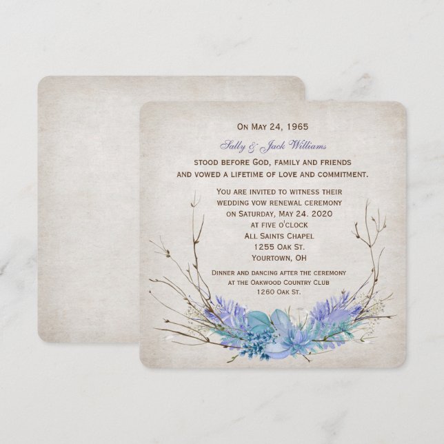 Convites buquê de galho floral roxo da promessa de casament (Frente/Verso)