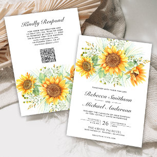 Convites Buquê de Girassóis Florais Rústicos Código QR Casa