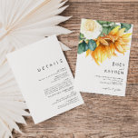 Convites Buquê De Girassol De Bold Country Em Um Único Casa<br><div class="desc">Este corajoso buquê de girassol de um país em um convite de casamento é perfeito para o seu casamento clássico com celeiro de jardim de verão. Design apresenta um buquê de ouro amarelo-aquarela vintage e girassóis laranja rústicos, elegante verde-sábio, eucalipto verde, e rosa de marfim branco. O design é ideal...</div>
