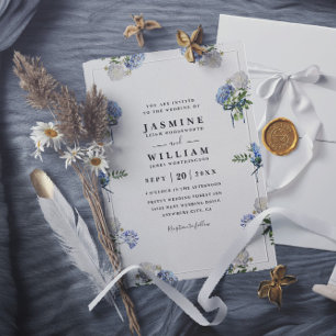 Convites Buquê de Hortênsia Azul Casamento Moderno Elegante