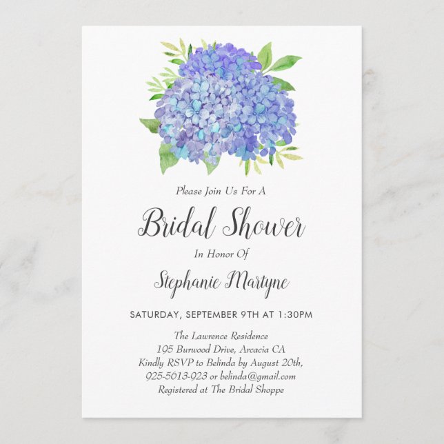 Convites Buquê de Hydrangea Roxo Floral (Frente)