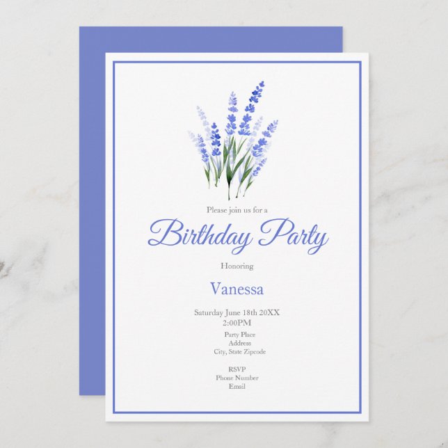 Convites Buquê de Lavanda de Aquarela (Frente/Verso)