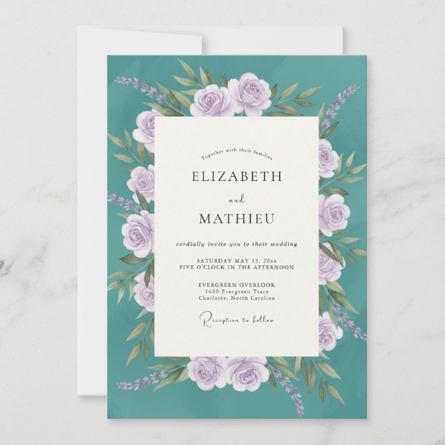 Convites Buquê de Lilás Teal Eucalipto Casamento (Frente)