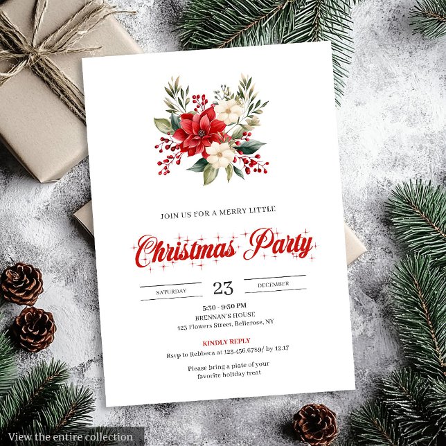 Convites Buquê de Natal Vintage em Aquarela Natal  (Vintage Christmas Bouquet Watercolor christmas invitation

)