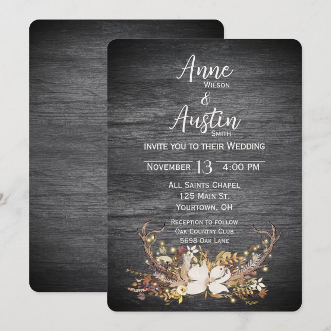 Convites Buquê de Noiva com Galhadas de Veado (Frente/Verso)