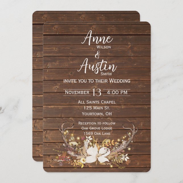 Convites Buquê de Noiva de Galhadas de Veado (Frente/Verso)