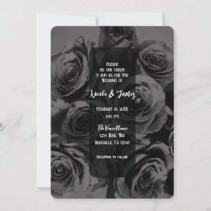 Convites Buquê de Noiva de Rosas Florais Preto e Cinza Escu