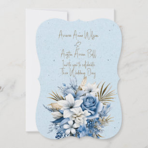Convites Buquê de Noiva Floral Azul Branco Marrom