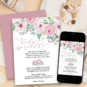 Convites Buquê de Peônia Floral em Aquarela para Bebê Menin
