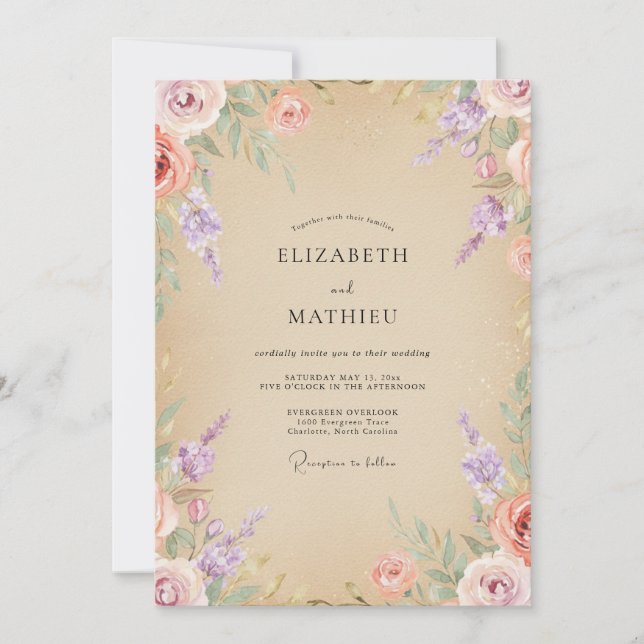 Convites Buquê de Pêssego Champagne Eucalipto Casamento (Frente)