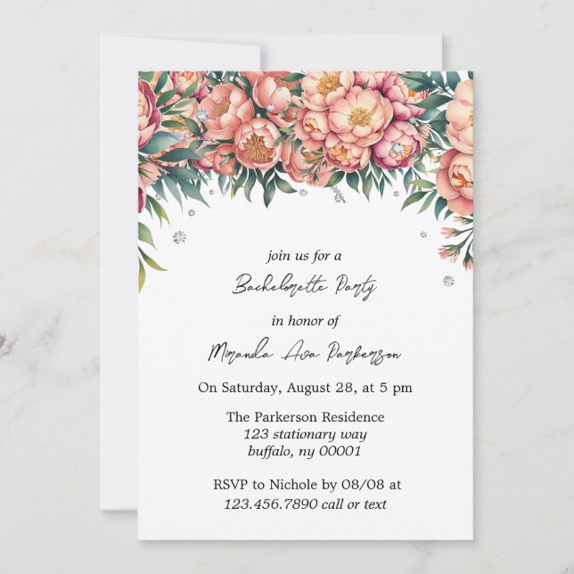 Convites Buquê de pêssego com Festa de solteira de ouros (Frente)