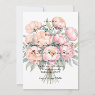 Convites Buquê de Pêssego Elegante com Casamento de Ouros