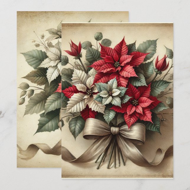 Convites Buquê de Poinsettia de Aquarela Imprimível (Frente/Verso)