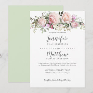 Convites Buquê de Rosas em Aquarela Rosa Choque Casamento