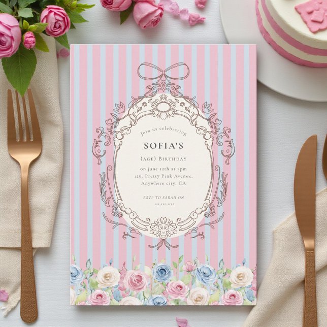 Convites Buquê de Rosas Pastel coquete de Aniversário  (Criador carregado)