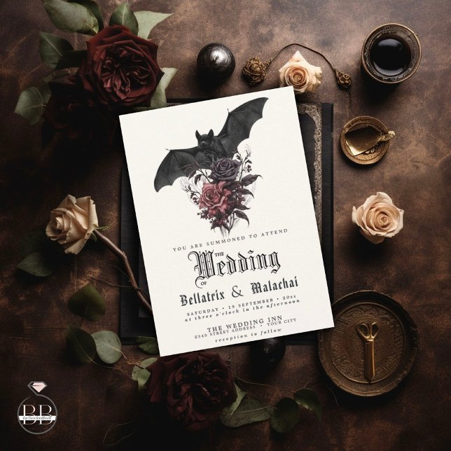 Convites Buquê de Rosas Rosewood Preto Morcego QR  (Criador carregado)