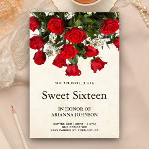 Convites Buquê de Rosas Vermelhas Românticas Sweet Sixteen