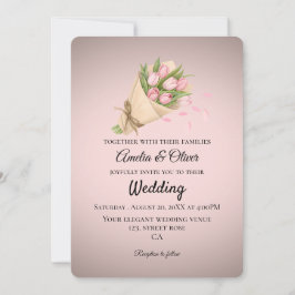 Convites Buquê de Tulipas Rosa Elegante Casamento