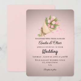 Convites Buquê de Tulipas Rosa Elegante Casamento