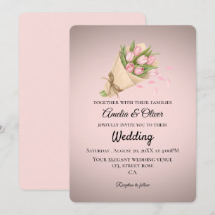 Convites Buquê de Tulipas Rosa Elegante Casamento