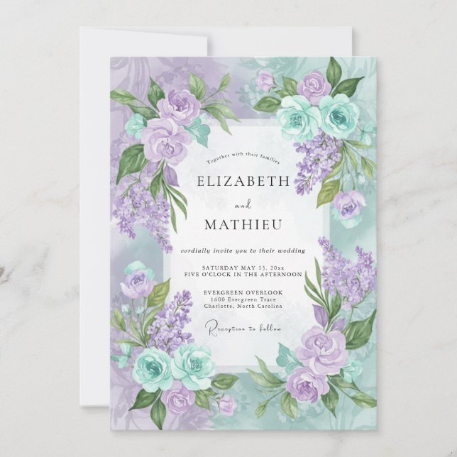 Convites Buquê de Vinca Violeta Eucalipto Casamento (Frente)