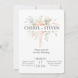 Convites Buquê Delicado de Aquarela – Flores de Rosas Rosa 